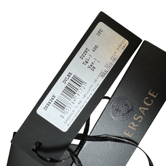 Versace Womens Baroque Velvet Sandals Size 40 Red & Gold Stiletto NIB - Picture 12 of 12